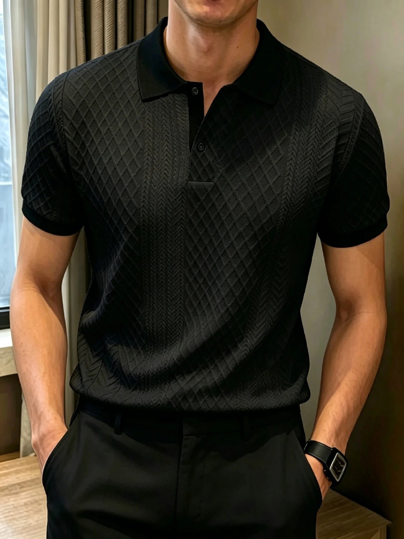 Mens Textured Polo
